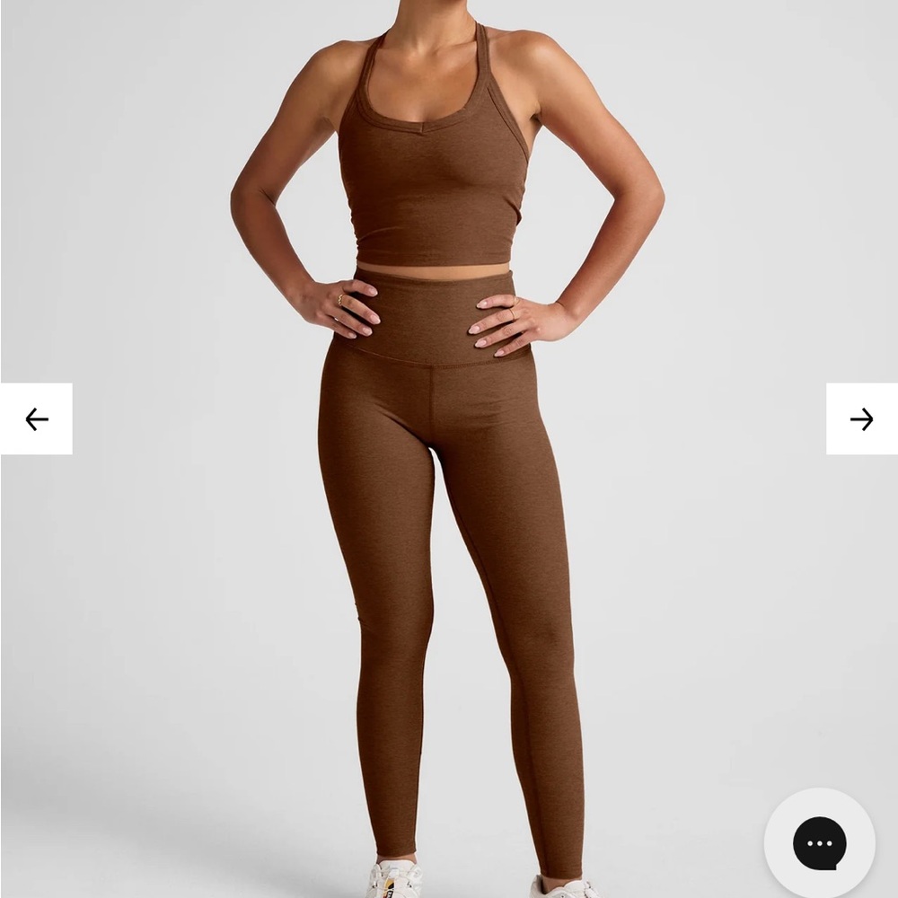 Beyond Yoga Bold Mocha Heather Brown Leggings and Tank Top Matching Set